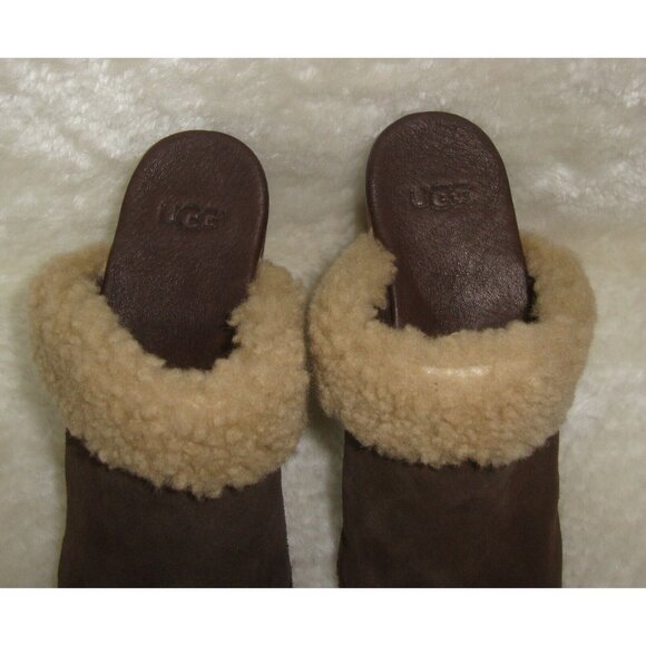 UGG Adele Brown Suede Sheepskin Studded Clogs Heels Mules Shoes Women Size  US 7 - Picture 11 of 12